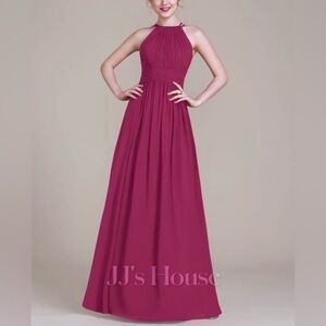 JJ’s House A-line Scoop Floor-Length Chiffon Bridesmaid Dress Pink Ruffle Size 8